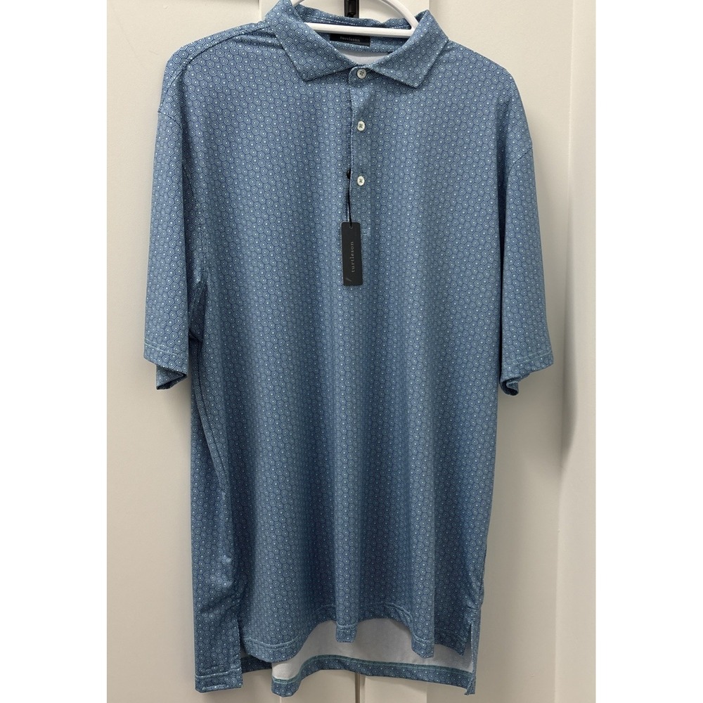 Turtleson NWT Mens XL Vincent Tortoise‎ Shell Performance Polo Mint/Marine PGA